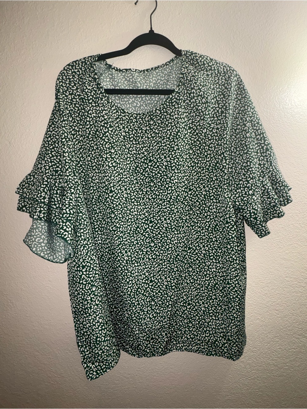 Green Printed Ruffle Sleeve Women’s Top